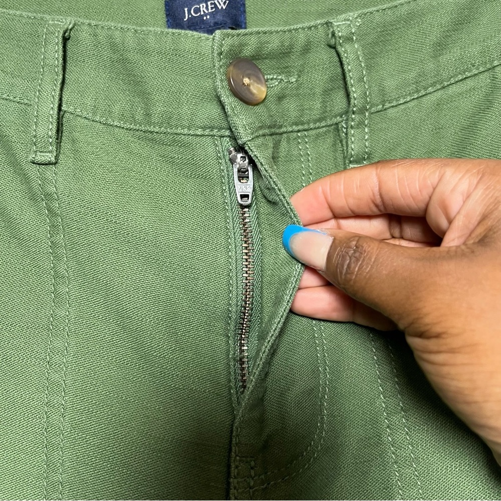 J. Crew  Women Cotton Camp Pants 0 Patch‎ Pockets Tapered Leg Casual Green - Picture 2 of 11